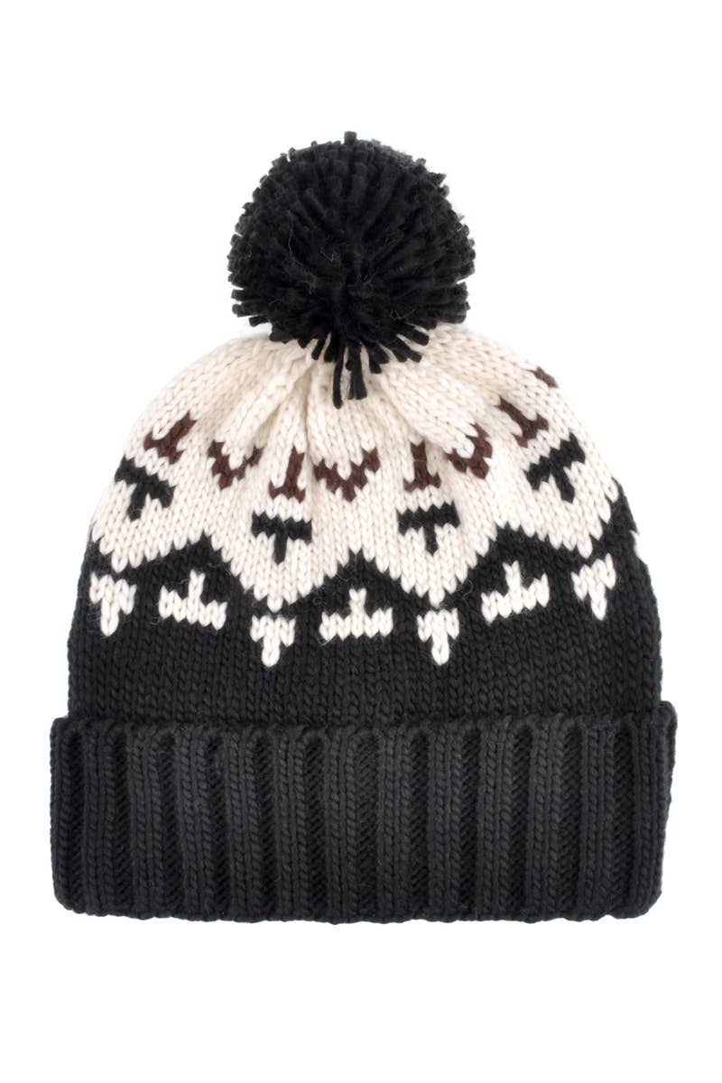 Knit Pom Pom Beanie - Black