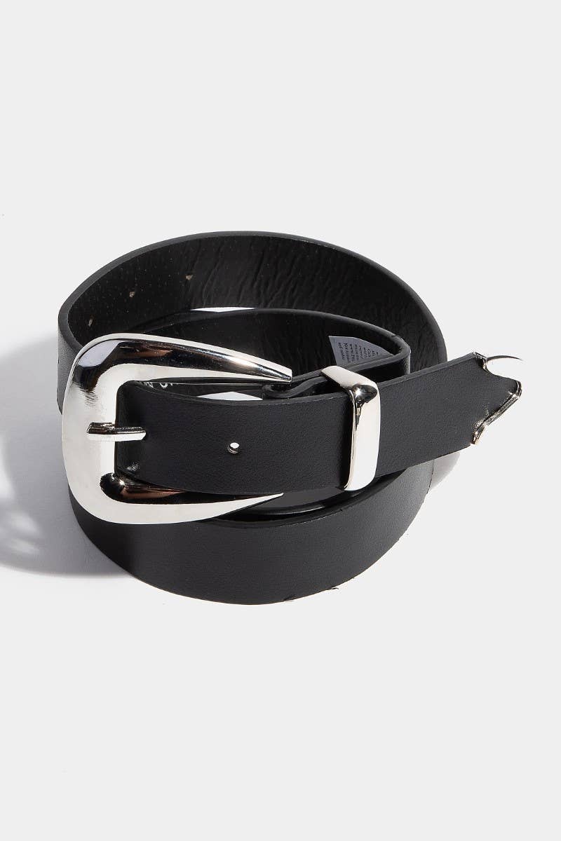 Faux Leather Chunky Belt - Black + Silver
