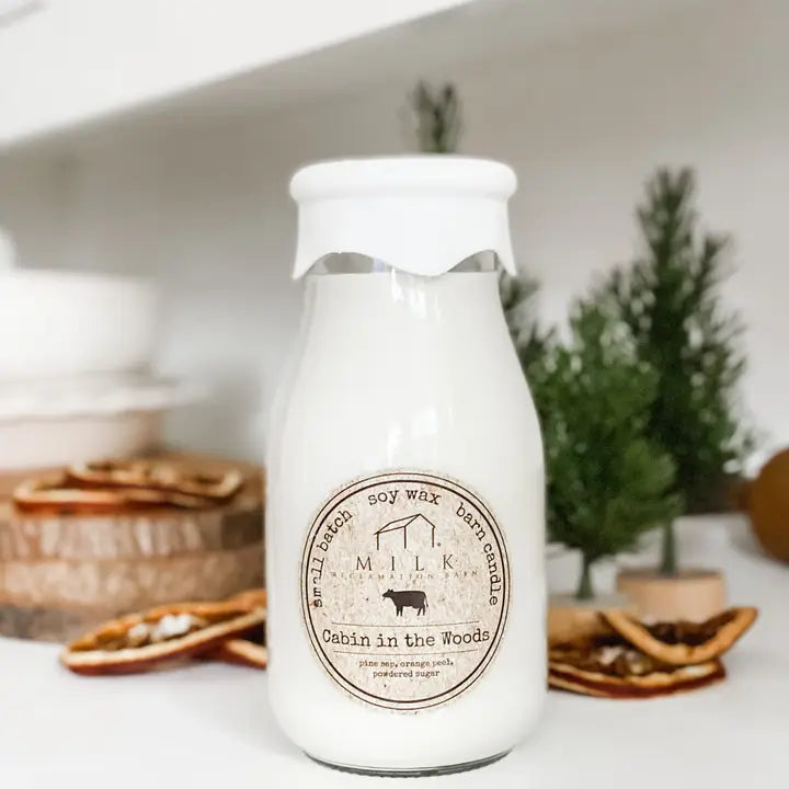 Milk Bottle Candle - Cabin in the Woods