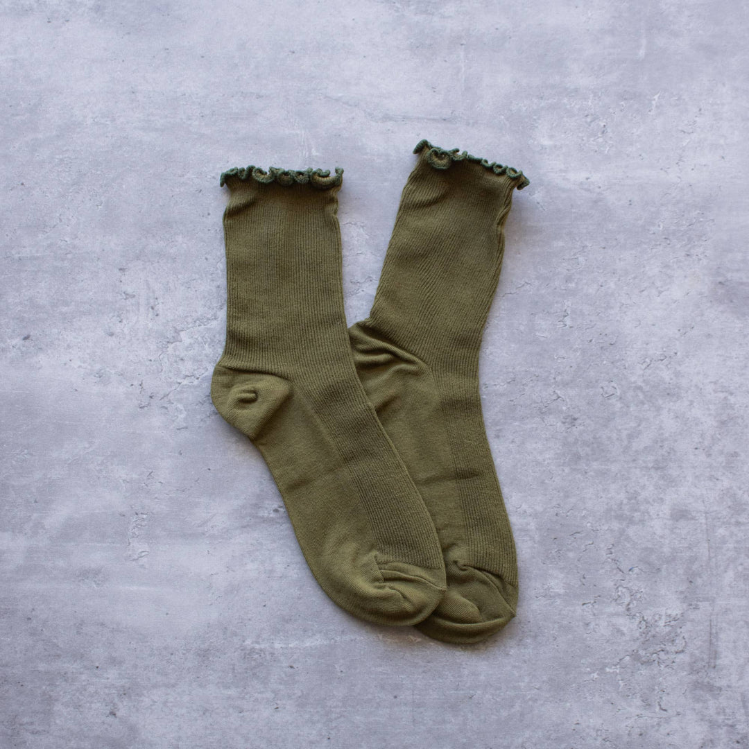 Ruffle Socks - Olive