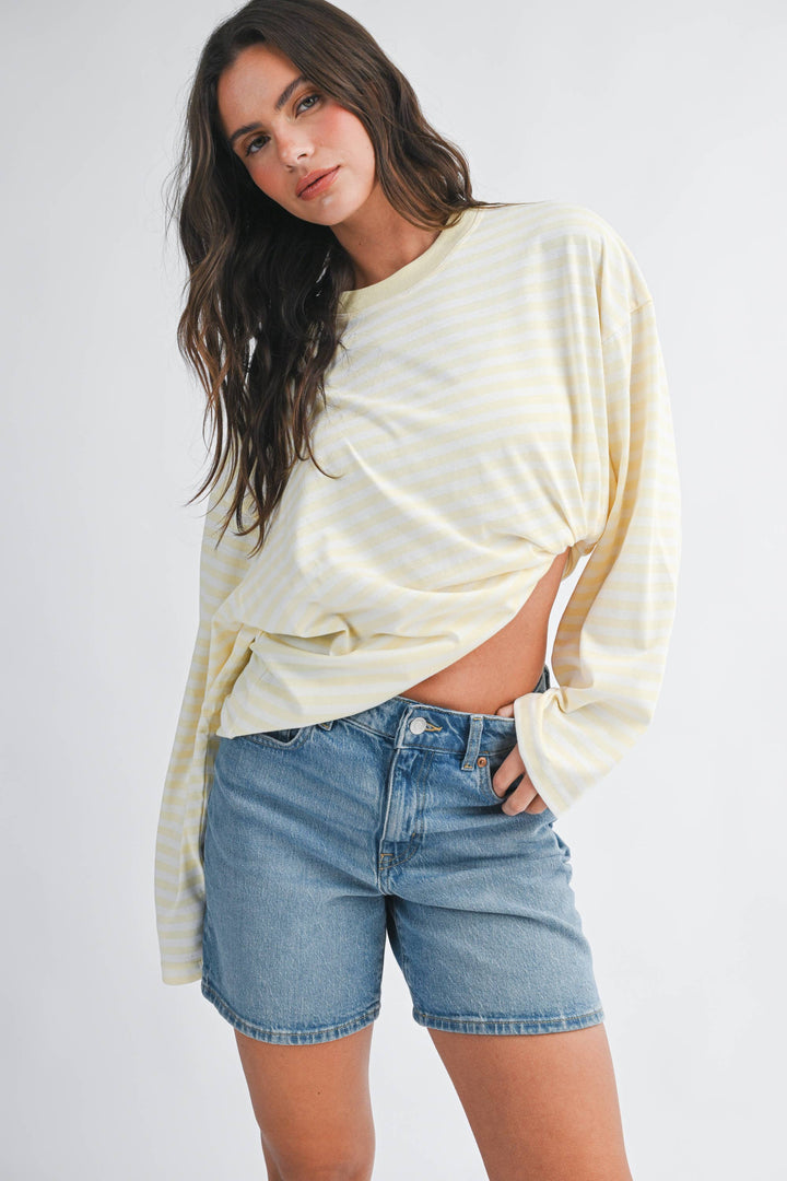 Oversized Stripe Long Sleeve Top: Lemon