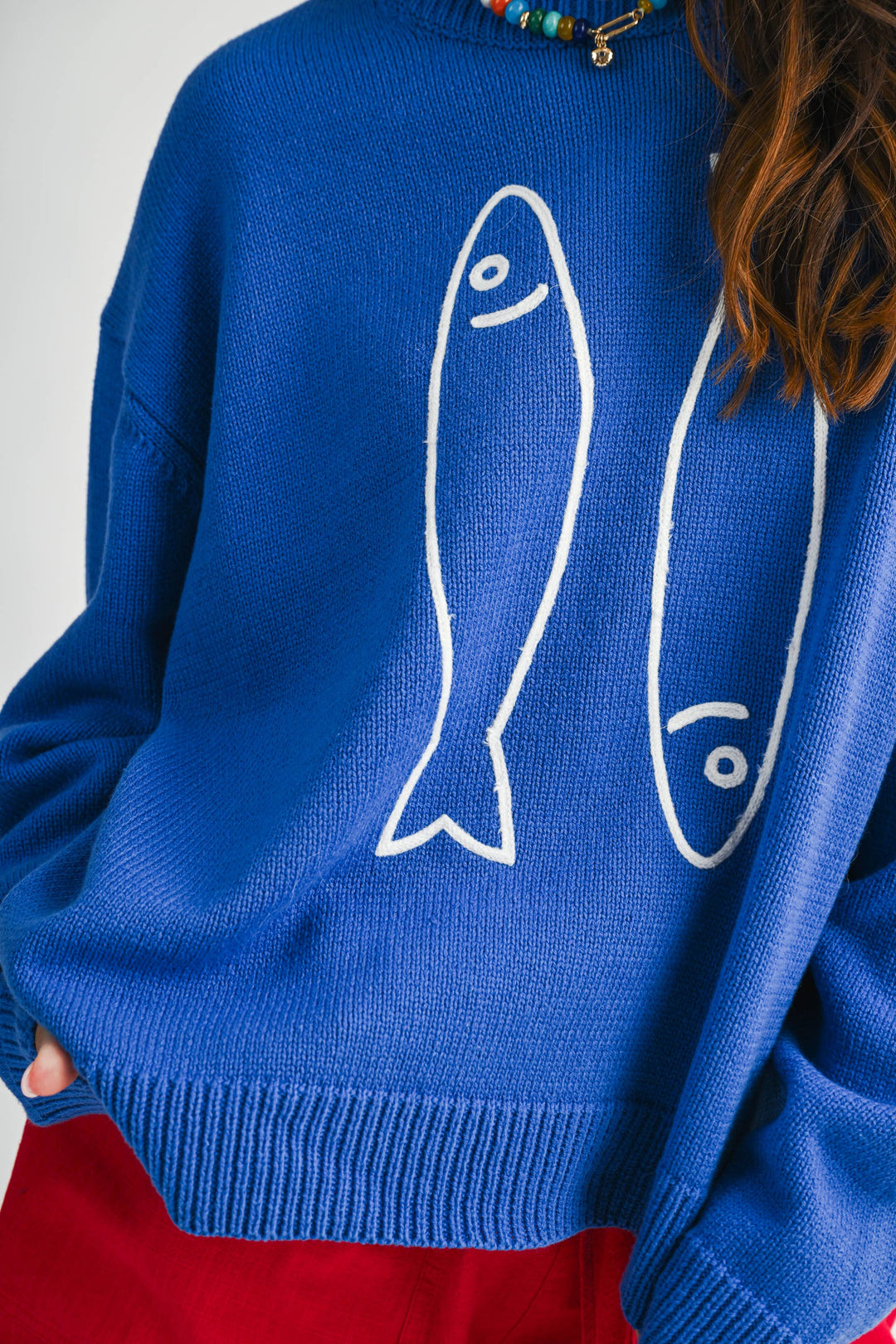 Oversized Graphic Knit Sweater: Sardine
