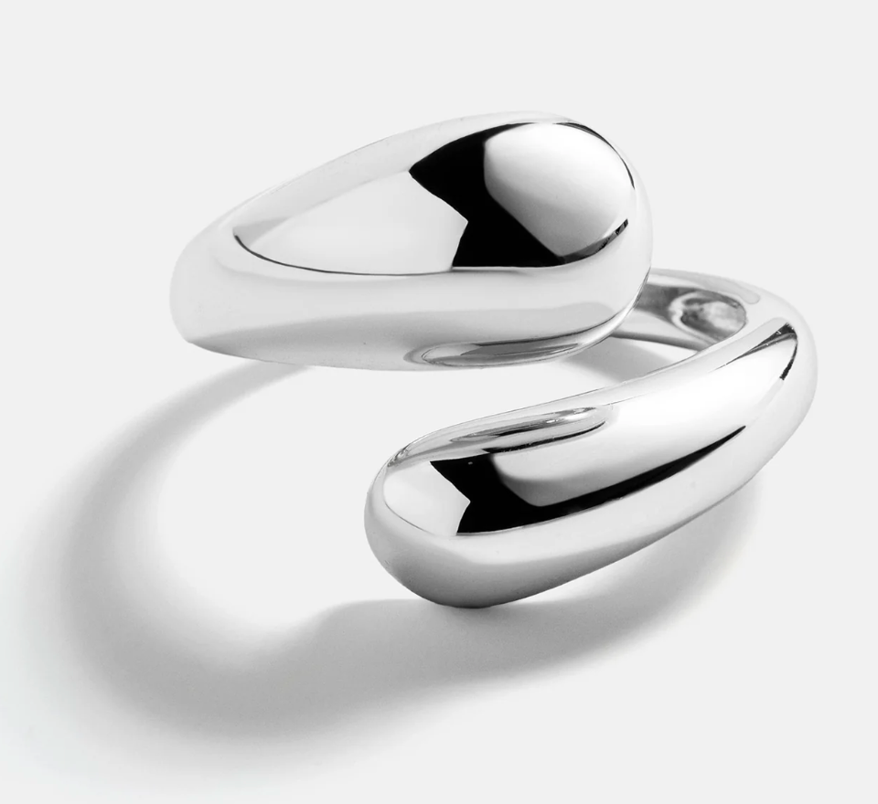 Modern Crossover ByPass Dome Band- Stainless Steel Ring: Silver