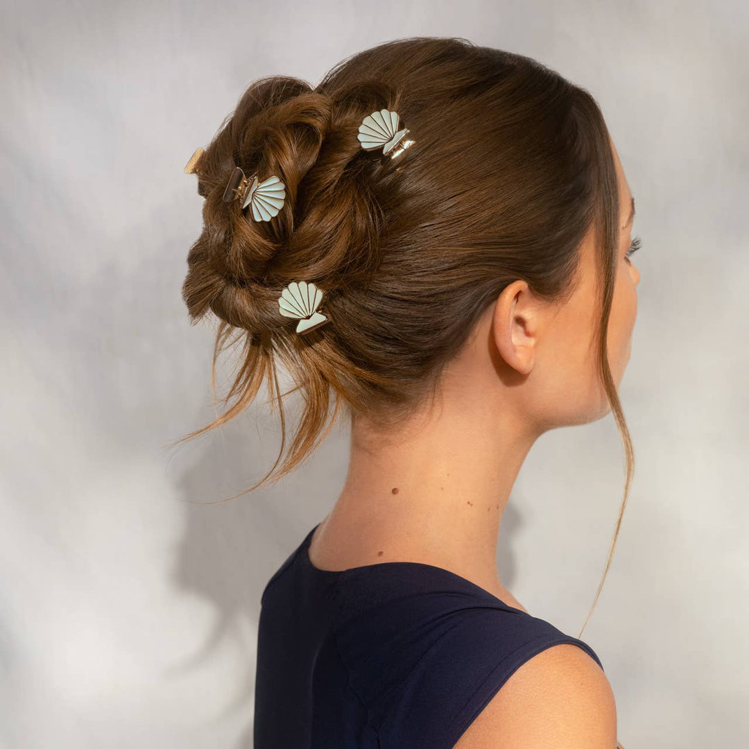 Metal Clam Shell Hair Clip 2pc Set - Gold & Pearlized Cream