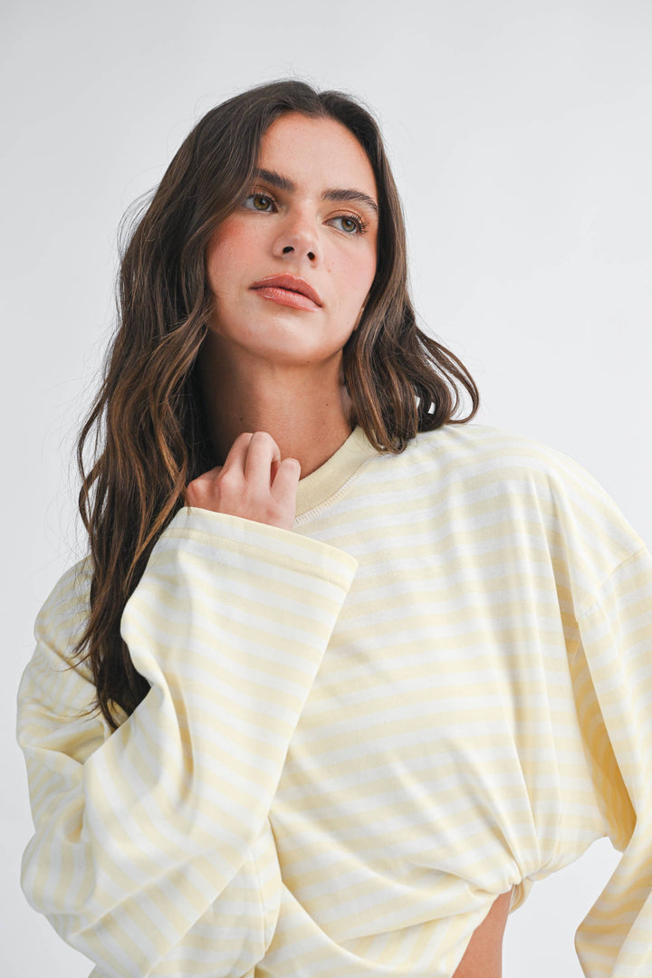 Oversized Stripe Long Sleeve Top: Lemon