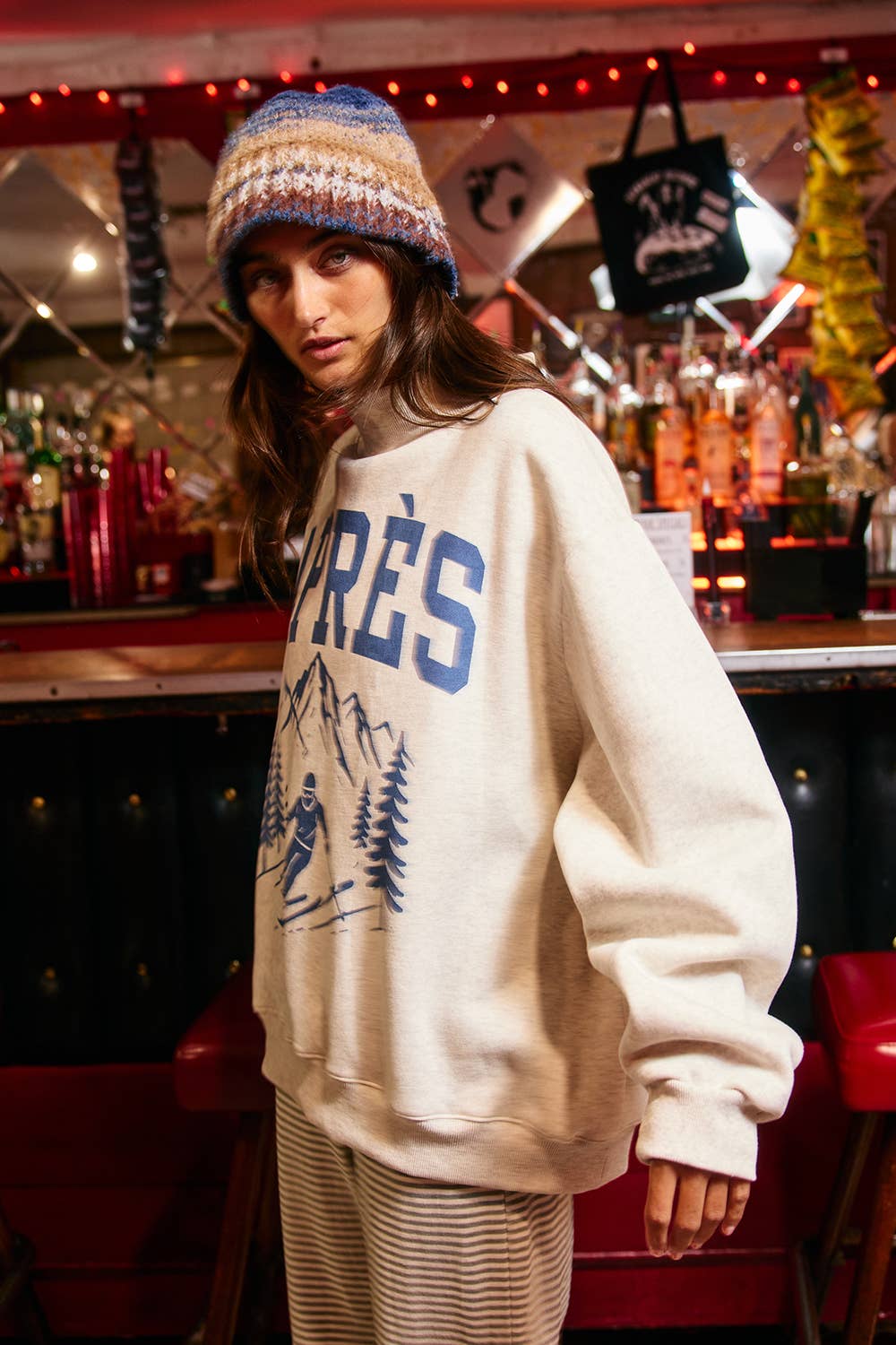 'APRES/SKI' Reversible Mock-Neck Sweatshirt: ASH GREY/VINTAGE BLUE