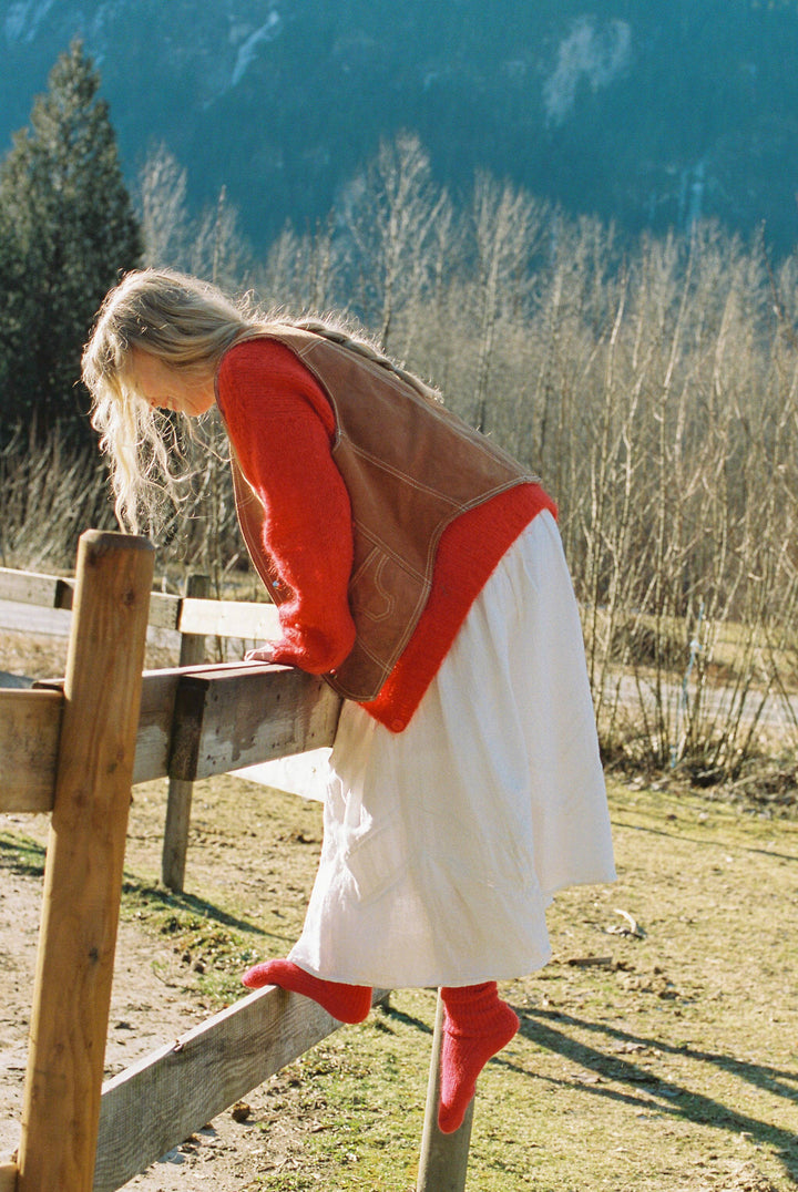 Women's Wool & Angora Crew Socks – Chili Red