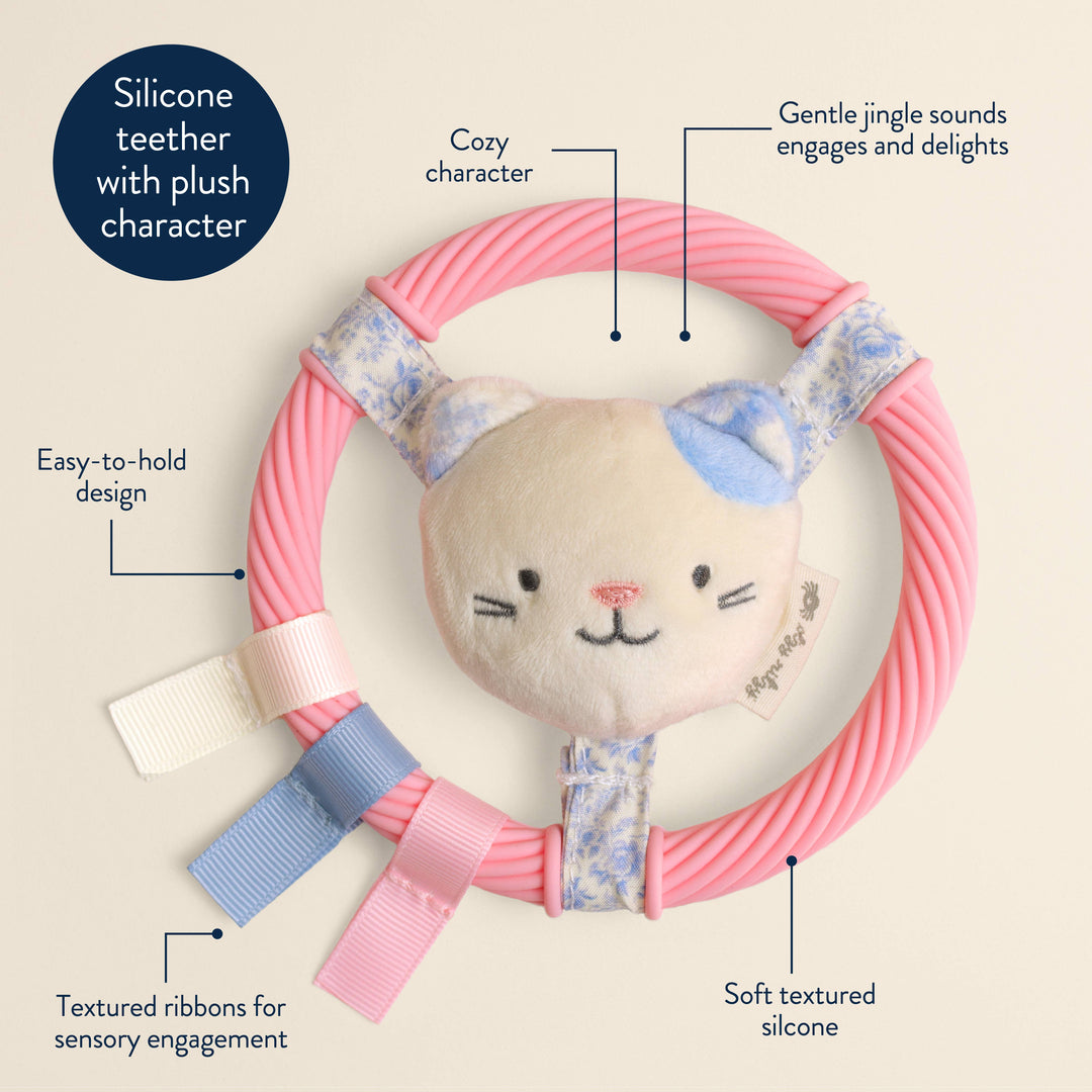 Itzy Ring Pal™ - Teething Ring with Plush Character: Pink Kitty