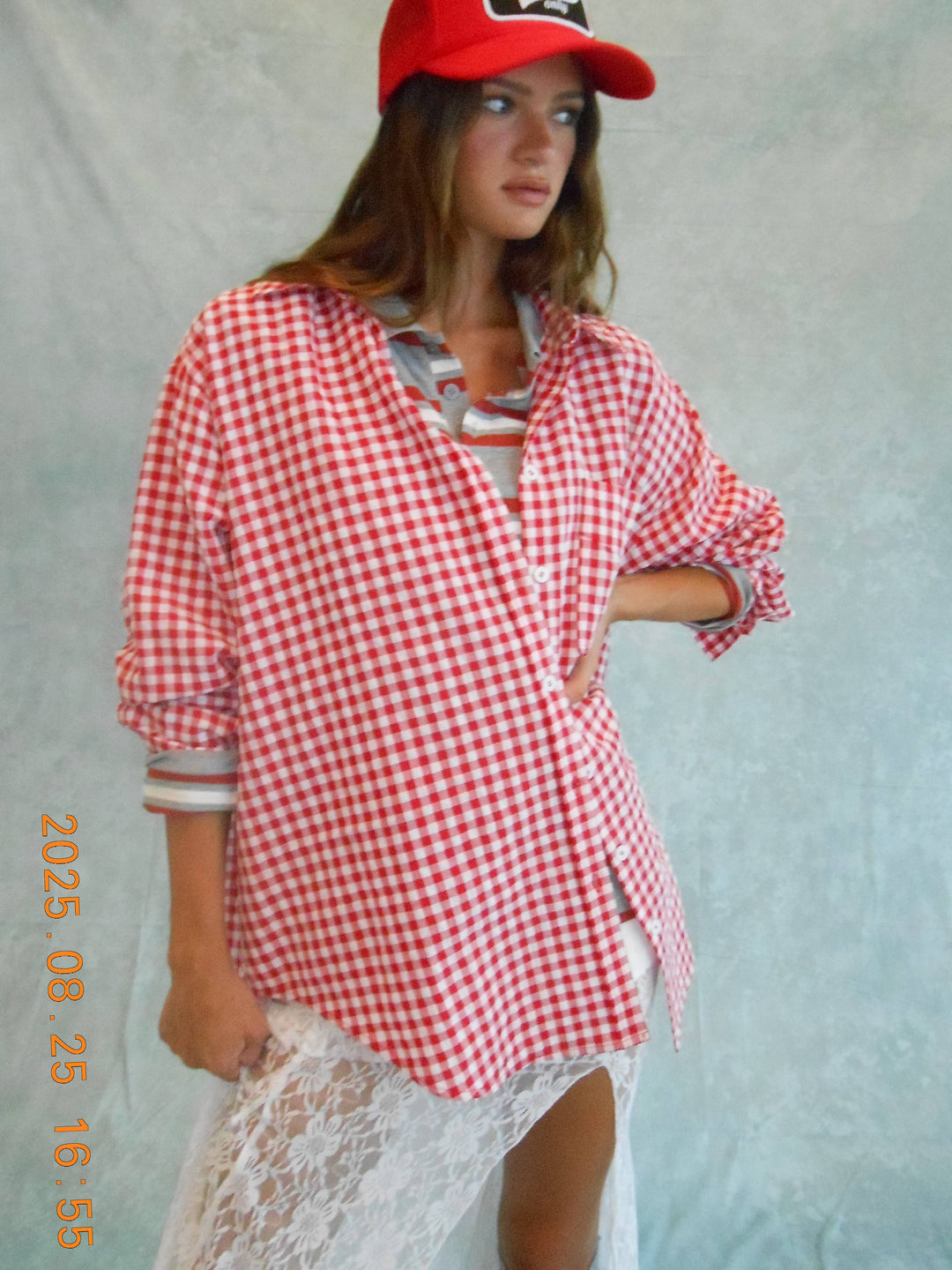 Ruby Red Gingham Button Down