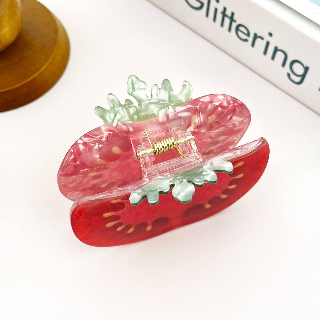 Vibrant Red Tomato Slice Print Hair Claw Clip: Red