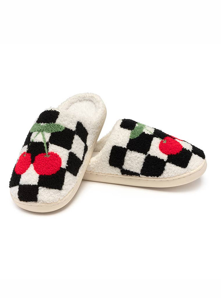 Black & White Checkered w/Cherries Slippers: M/L