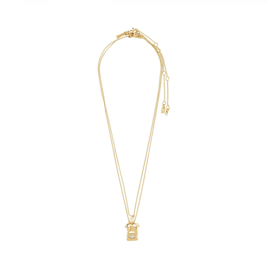 Fire Recycled Crystal Pendant Necklace 2-in-1 - Gold
