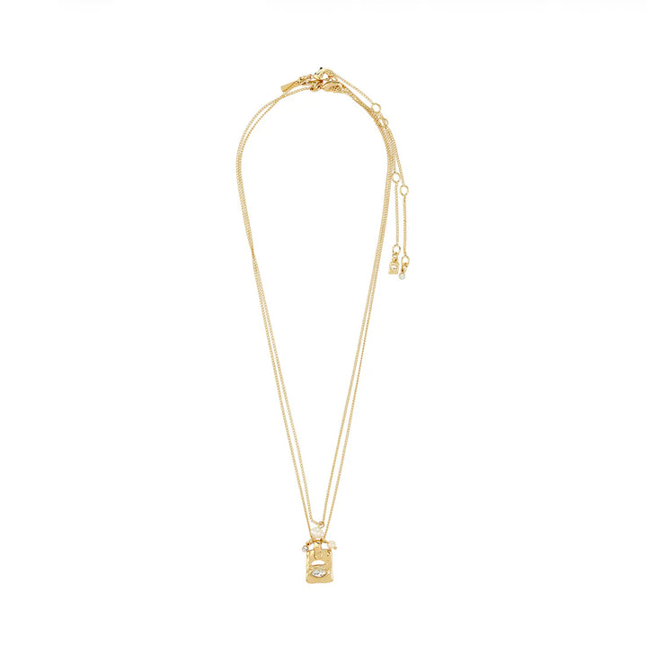 Fire Recycled Crystal Pendant Necklace 2-in-1 - Gold