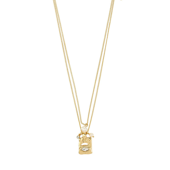 Fire Recycled Crystal Pendant Necklace 2-in-1 - Gold