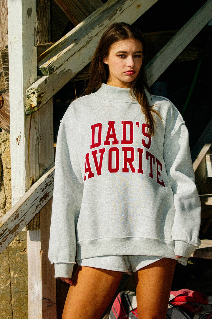 Dad's Favourite Reversible Mock-Neck Sweatshirt: HEATHER GREY