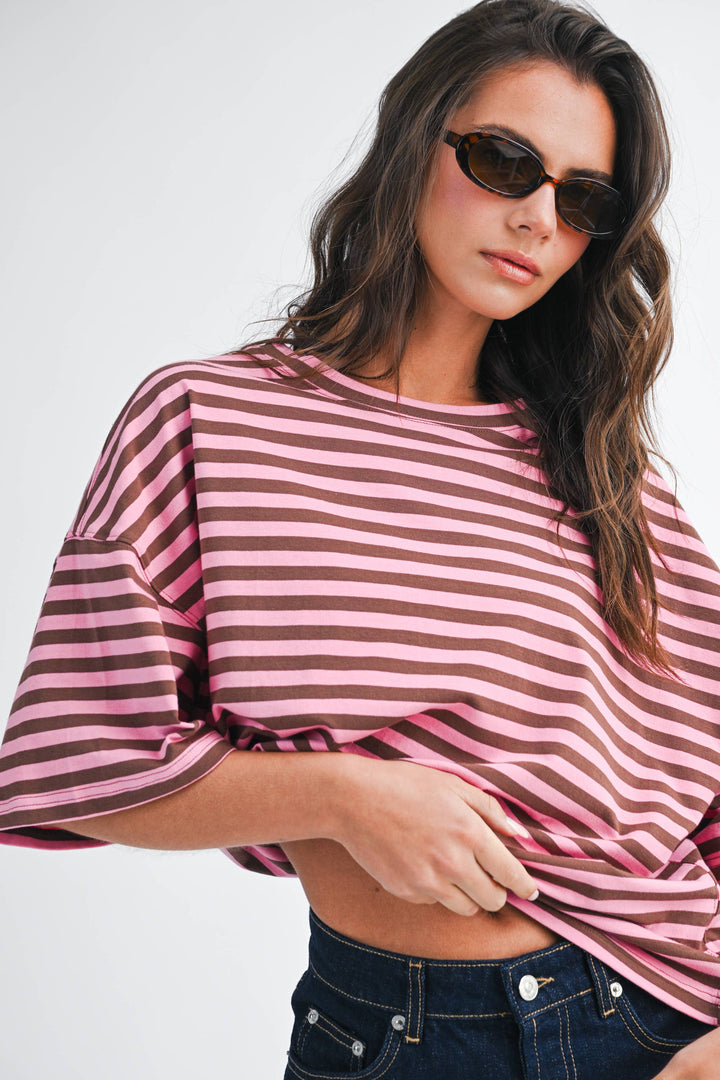 Oversized Stripe Boyfriend Tee: Chocolate