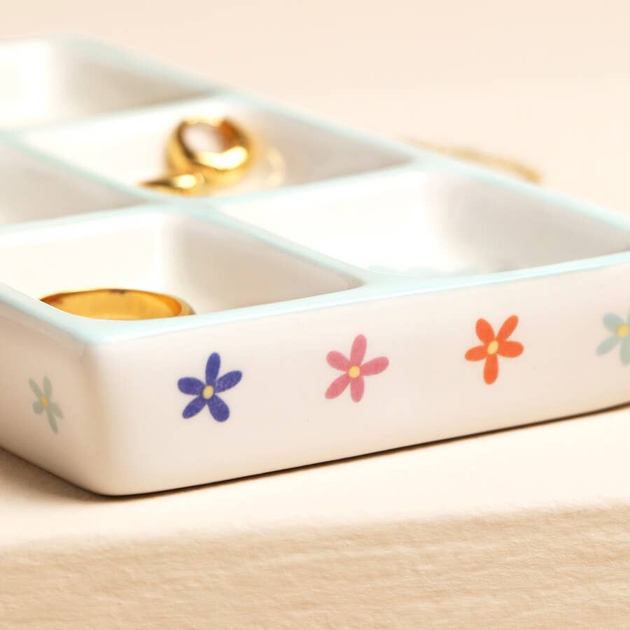 Blue Floral Ceramic Trinket Tray