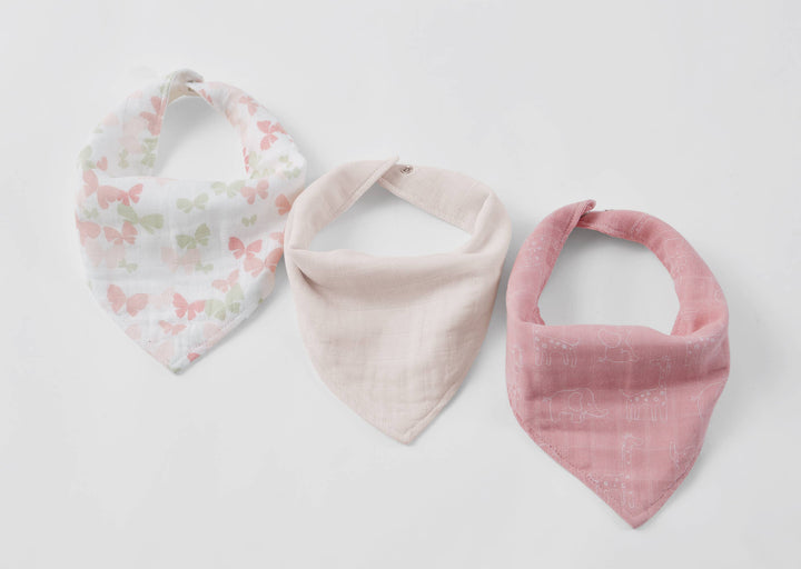 3 Pc Pack Muslin Bandana Bibs One Size- Pink