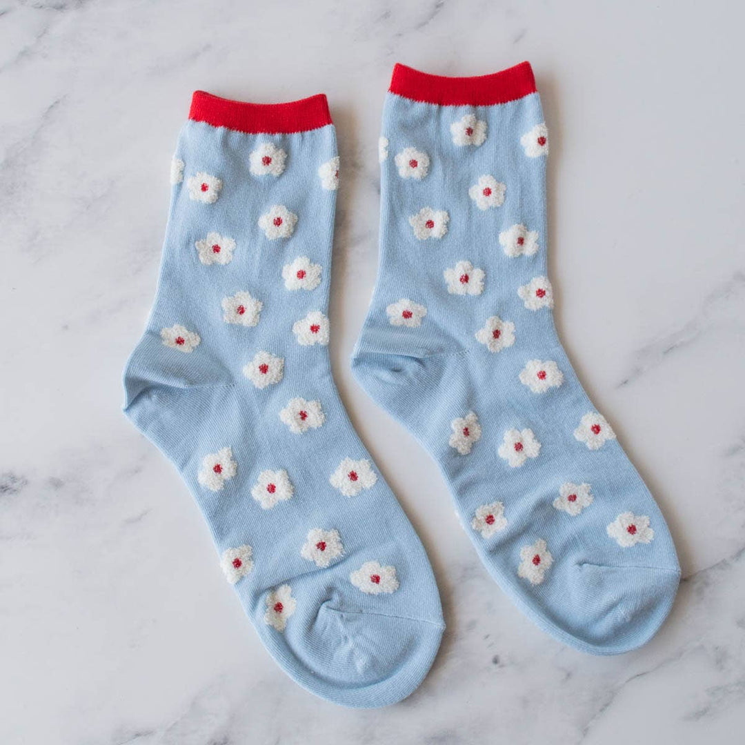 Pastel Color Mix Floral Socks: Sky