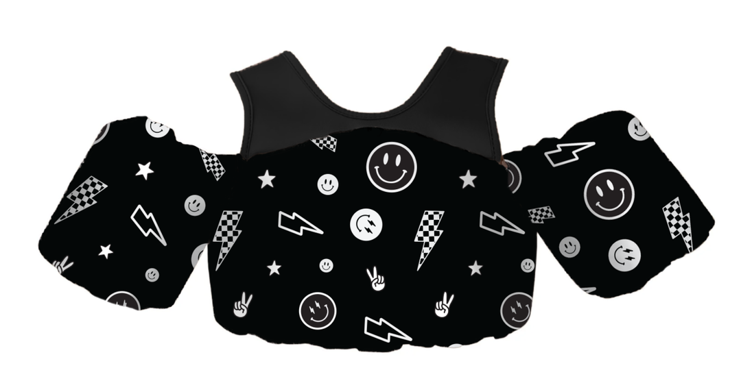 Little Swimmer Floatie - Toddler & Kids Swim Vest Floatie: Monochrome Smiley
