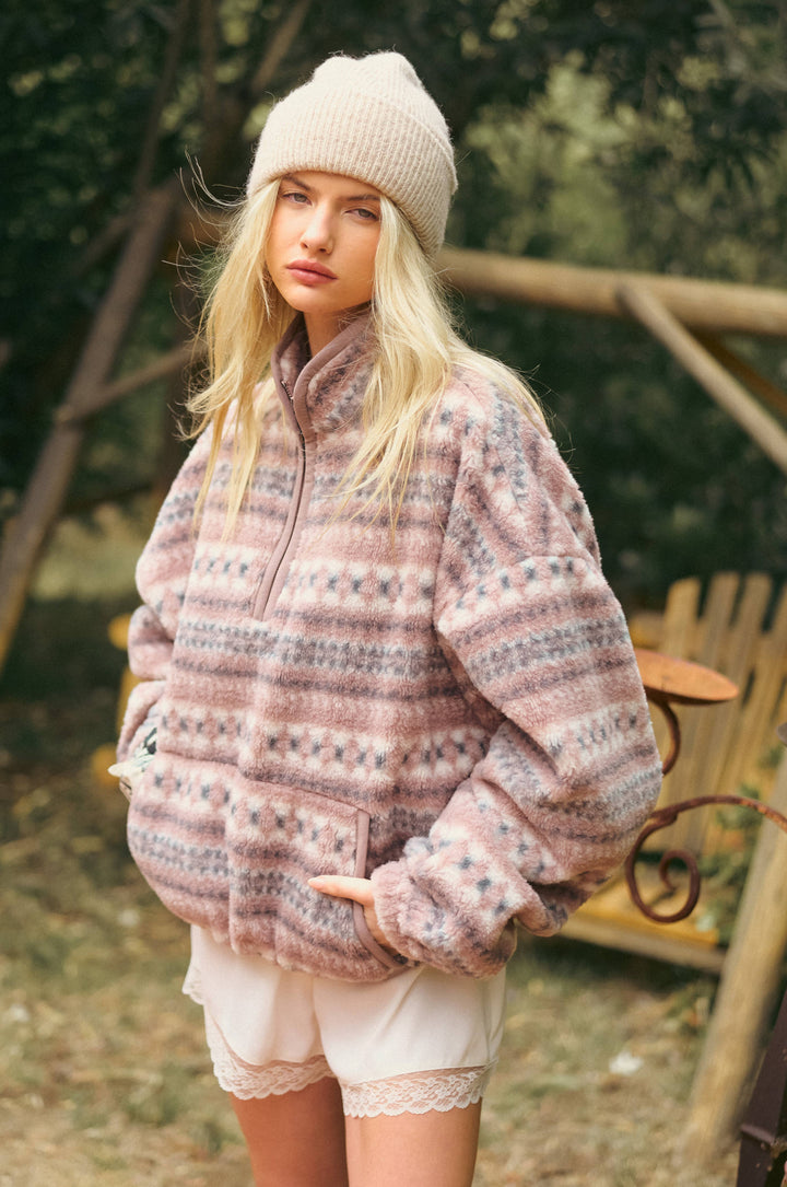 Novelty Stripe Sherpa Half Zip Pullover: Ashwood