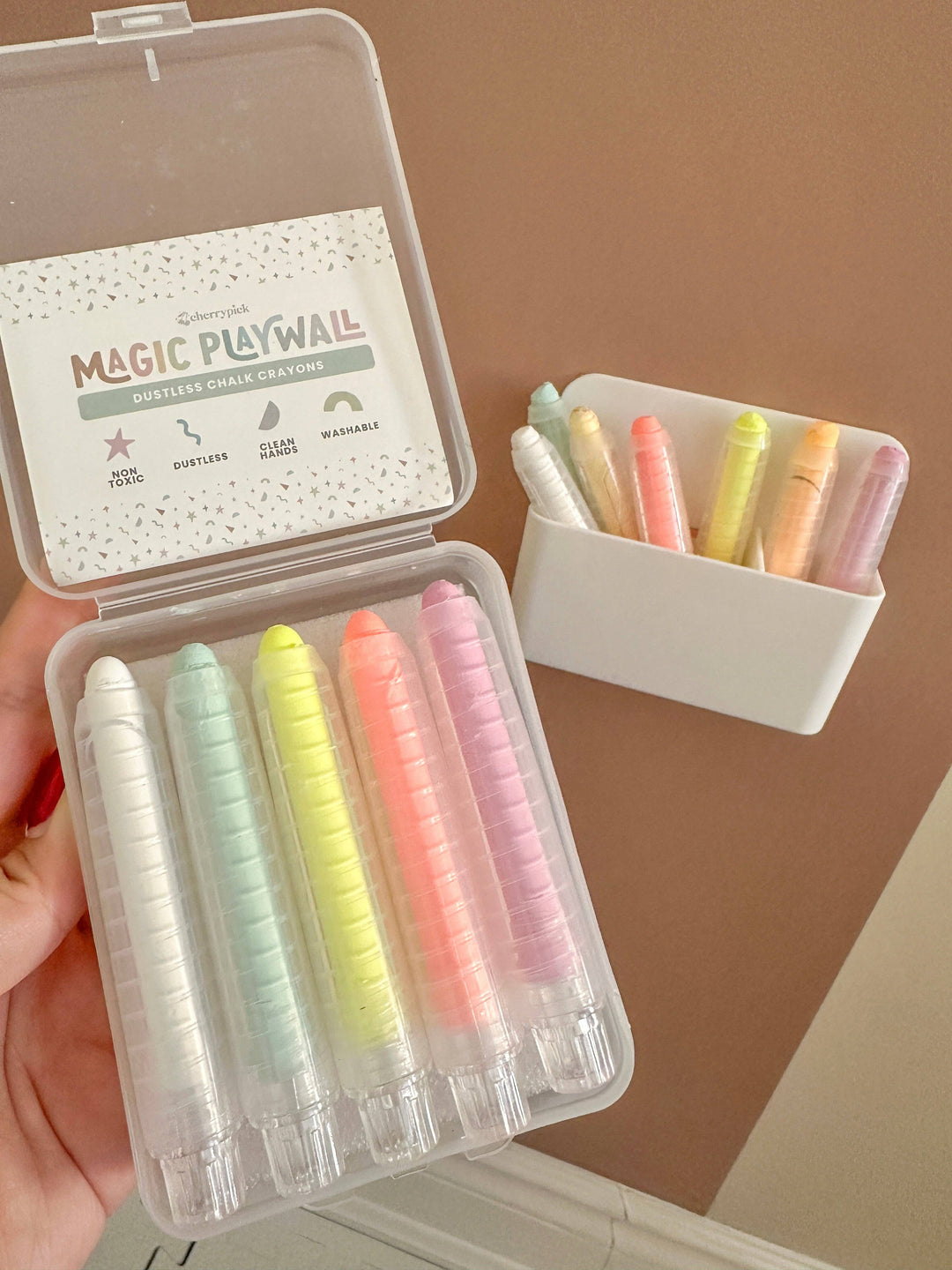 Dustless Chalk Crayons + Magnetic Holder Bundle: White