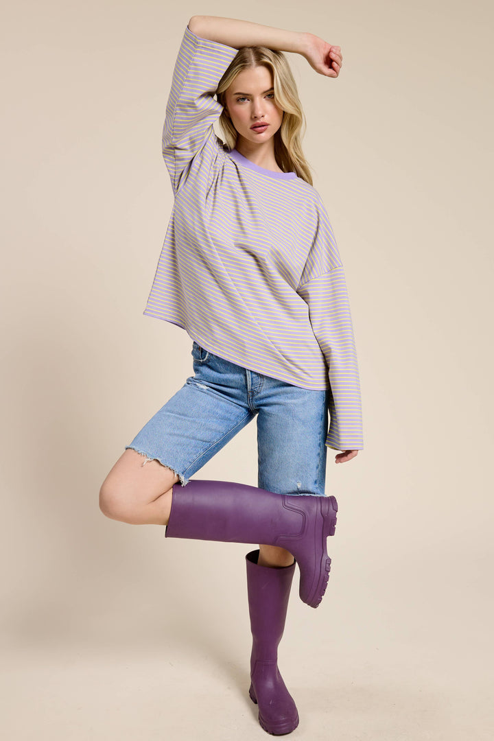 Striped Oversized Long Sleeve Top: Jellybean