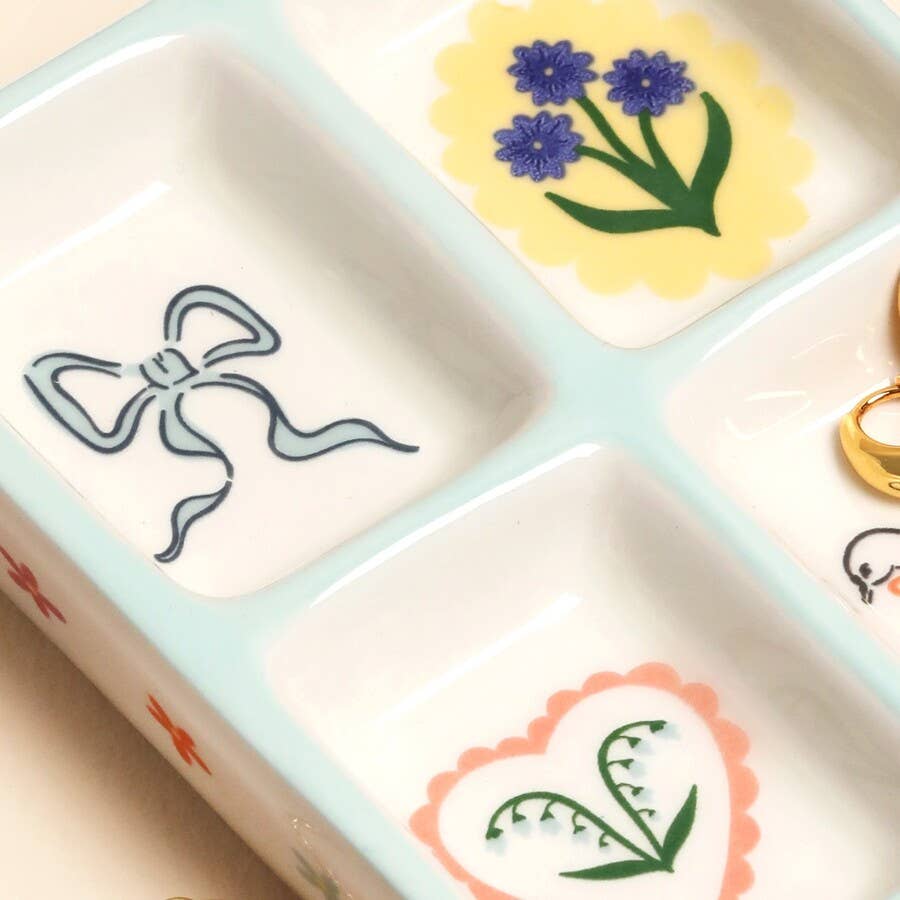 Blue Floral Ceramic Trinket Tray