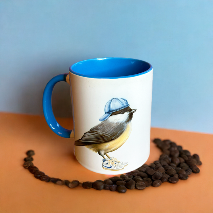 Chickadee wearing shoes Mug: 11oz - 325ml