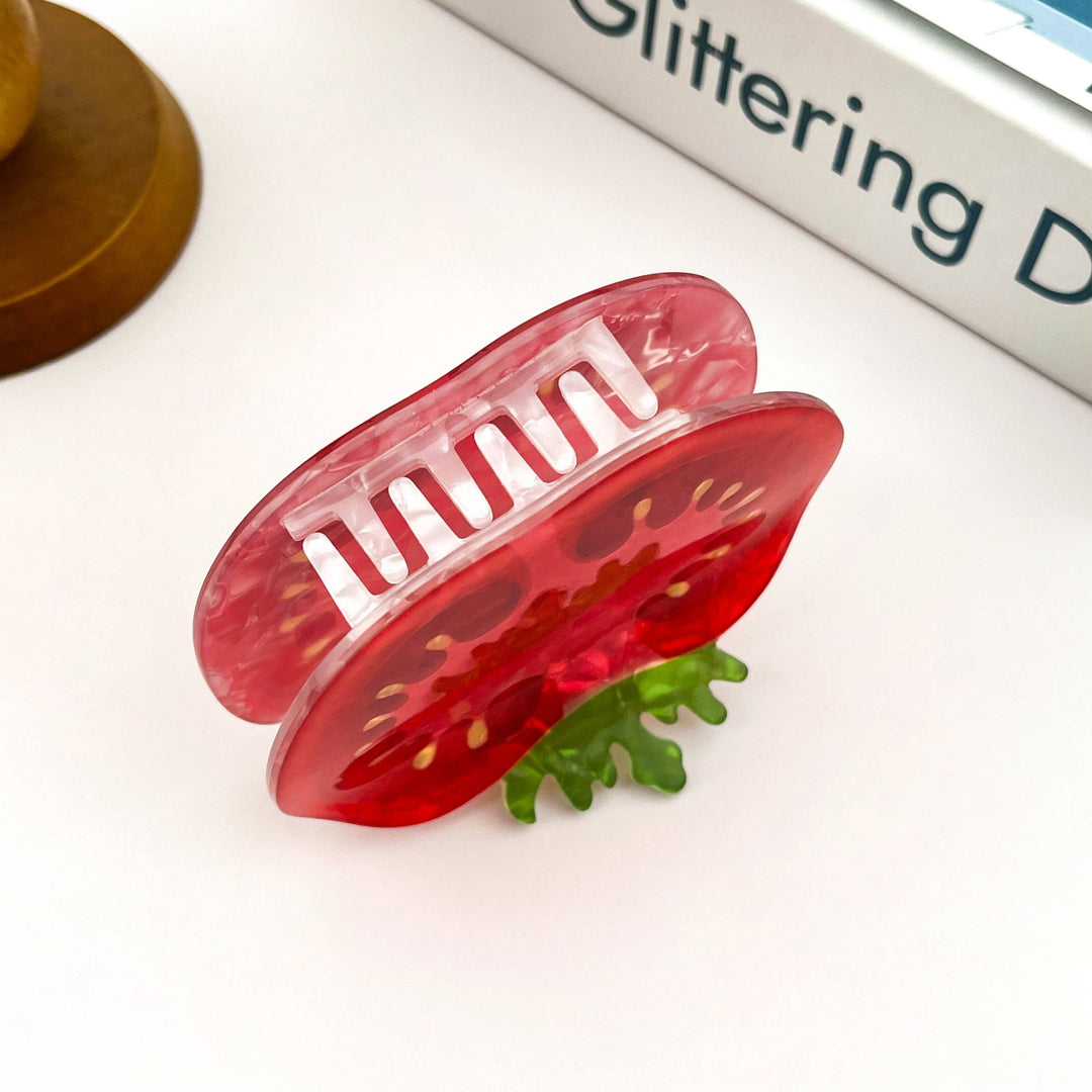 Vibrant Red Tomato Slice Print Hair Claw Clip: Red