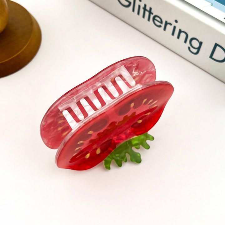 Vibrant Red Tomato Slice Print Hair Claw Clip: Red