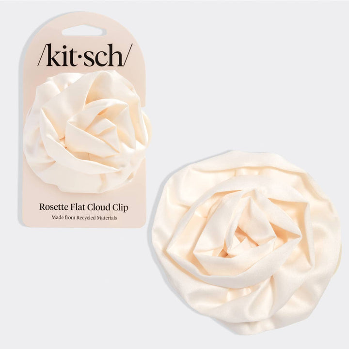 Satin Rosette Medium Flat Cloud Clip - Cream