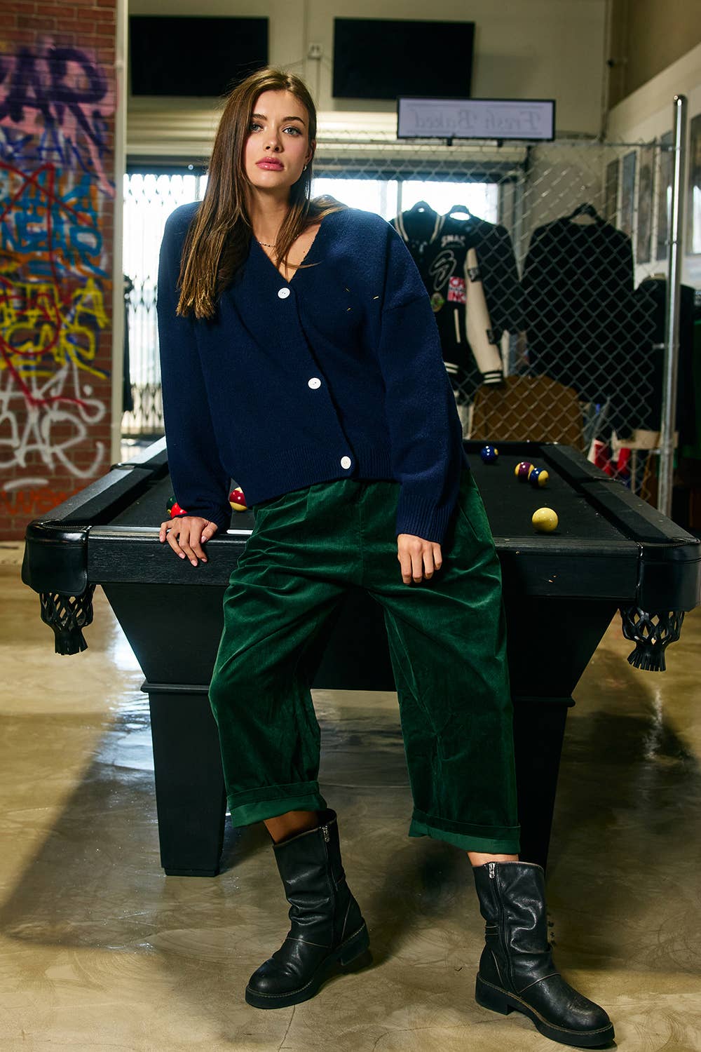 Embroidered "Lucky Duck" V-Neck Cardigan: NAVY/YELL