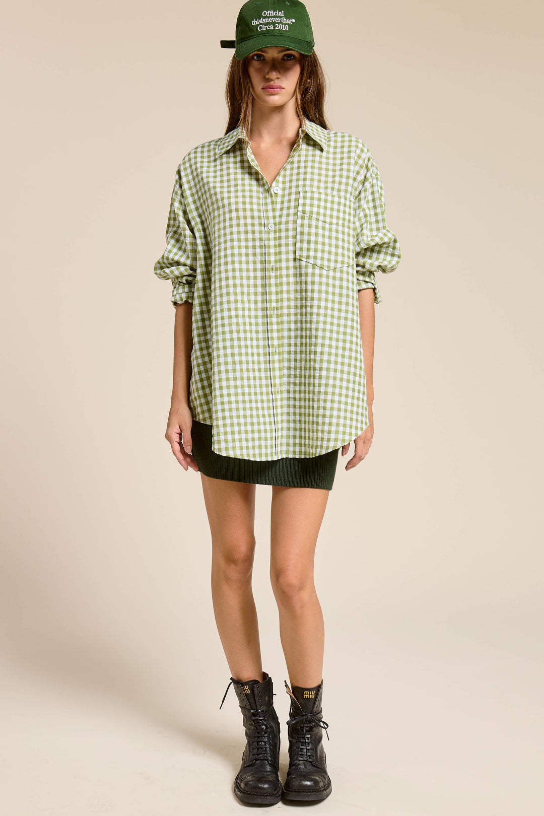 Matcha Gingham Button Down
