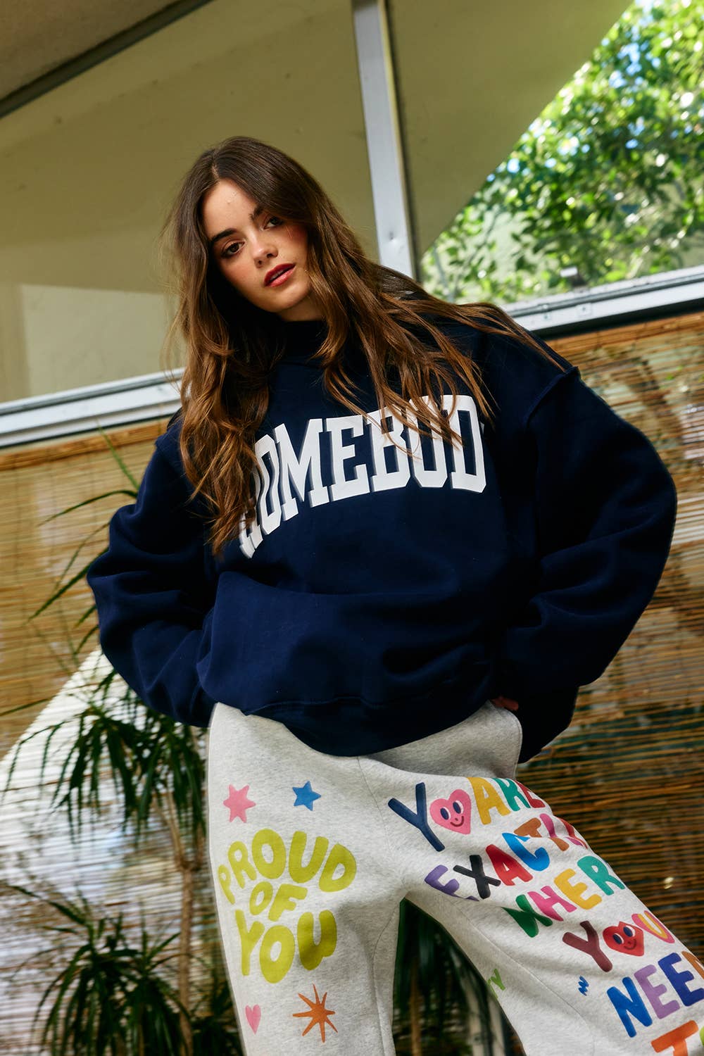 "HOMEBODY" Mock Neck Sweatshirt- NAVY