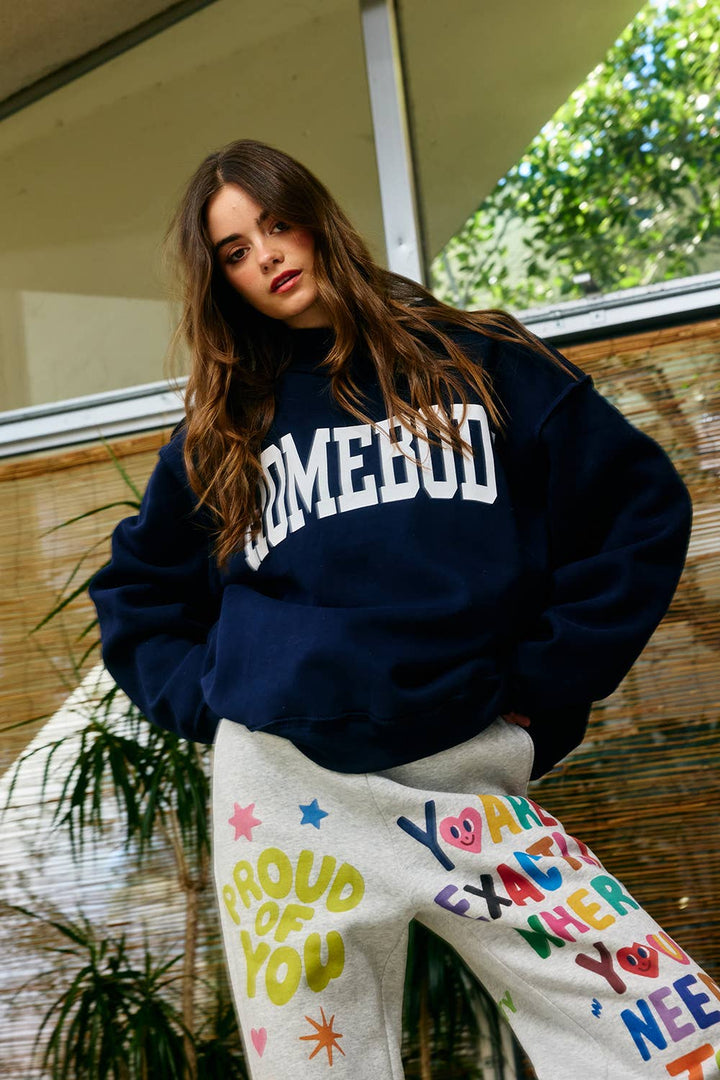 "HOMEBODY" Mock Neck Sweatshirt- NAVY