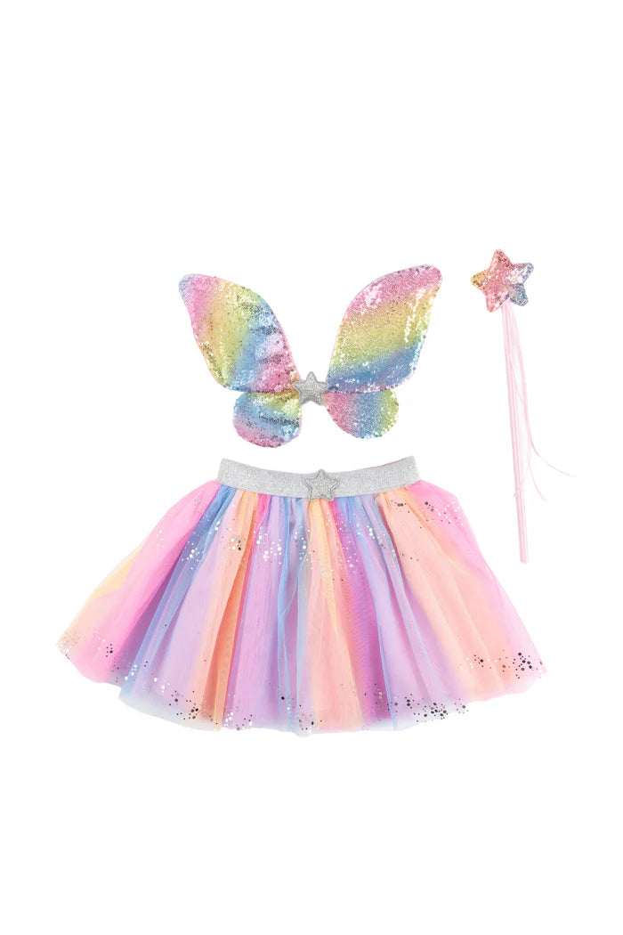Rainbow Sequin Skirt, Wings + Wand