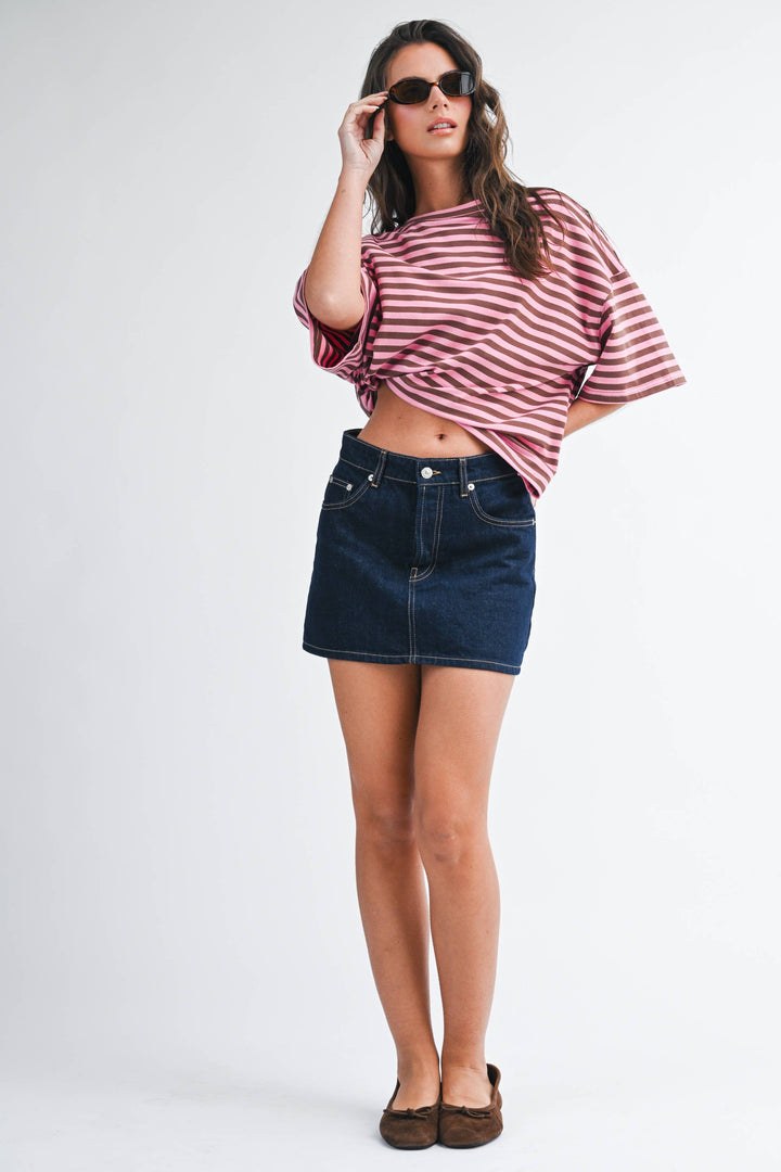 Oversized Stripe Boyfriend Tee: Chocolate