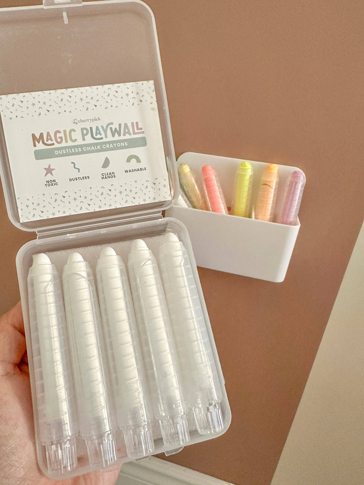 Dustless Chalk Crayons + Magnetic Holder Bundle: White