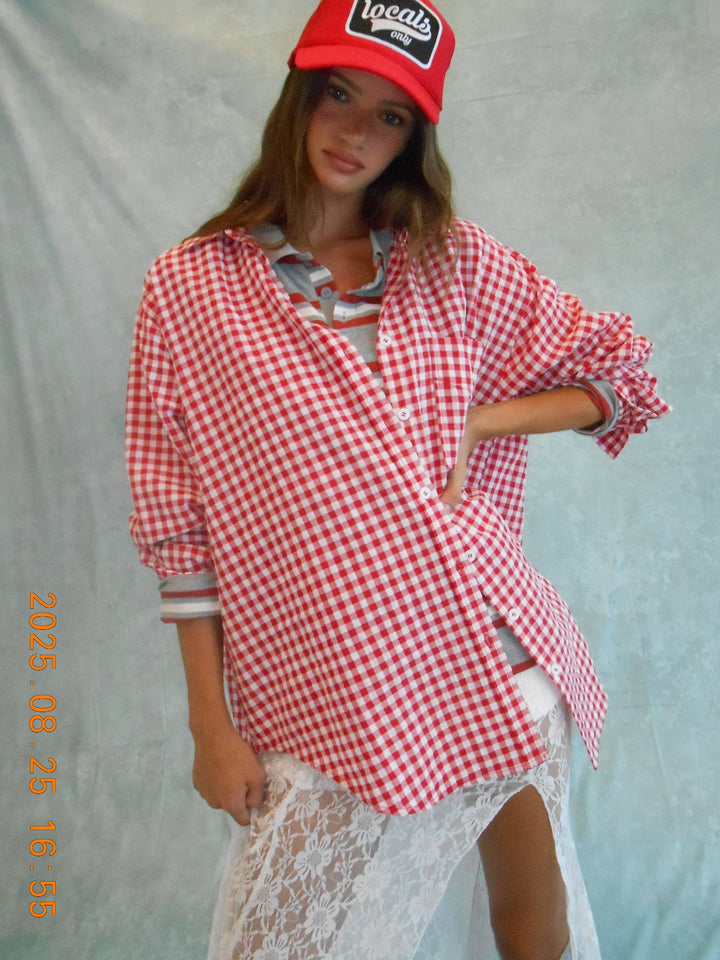 Ruby Red Gingham Button Down
