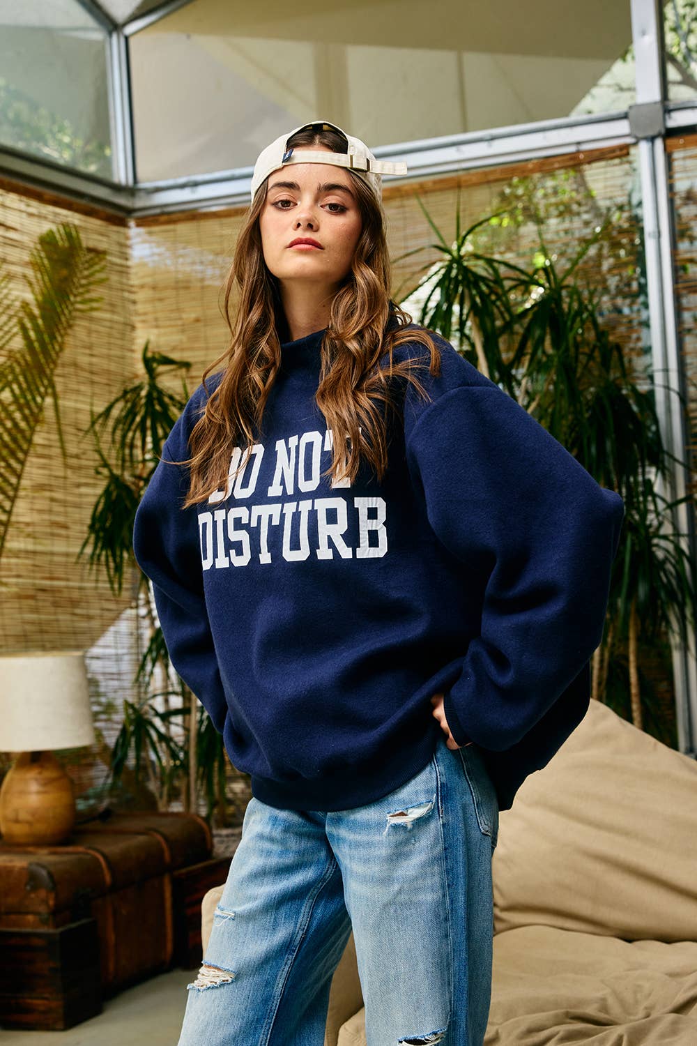 "HOMEBODY" Mock Neck Sweatshirt- NAVY