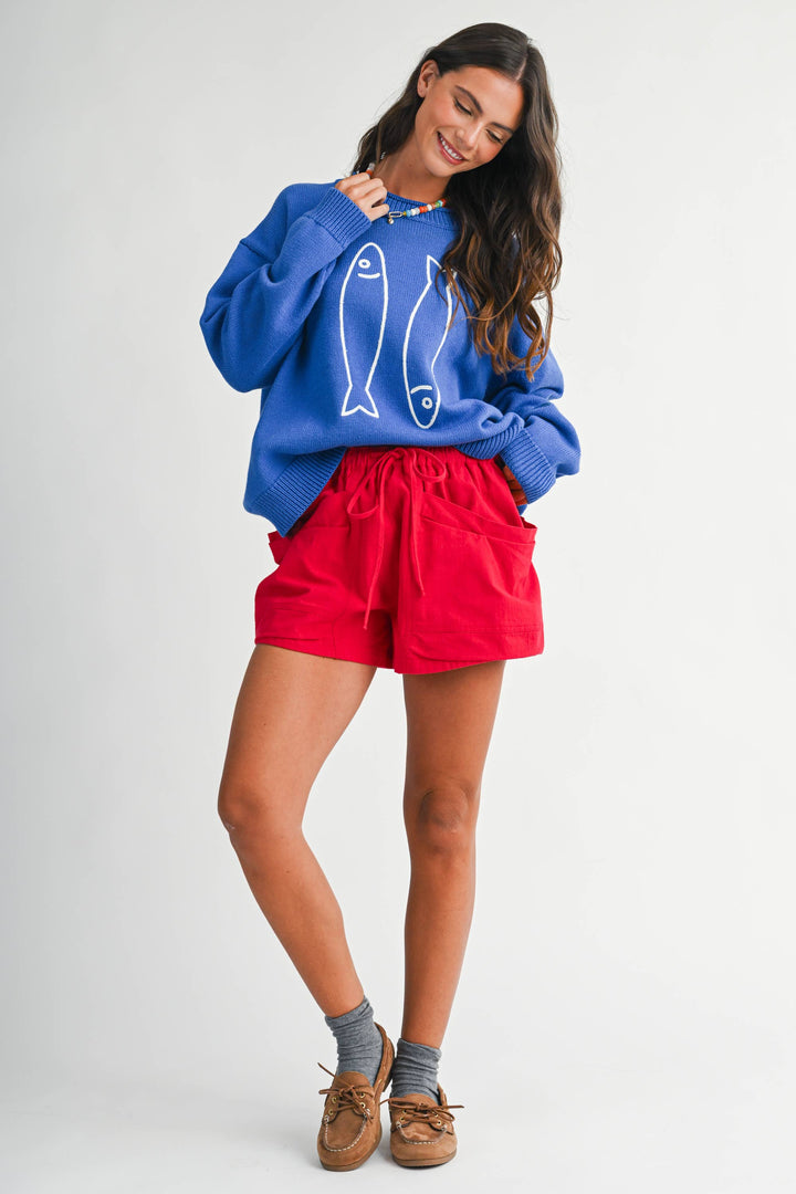 Oversized Graphic Knit Sweater: Sardine