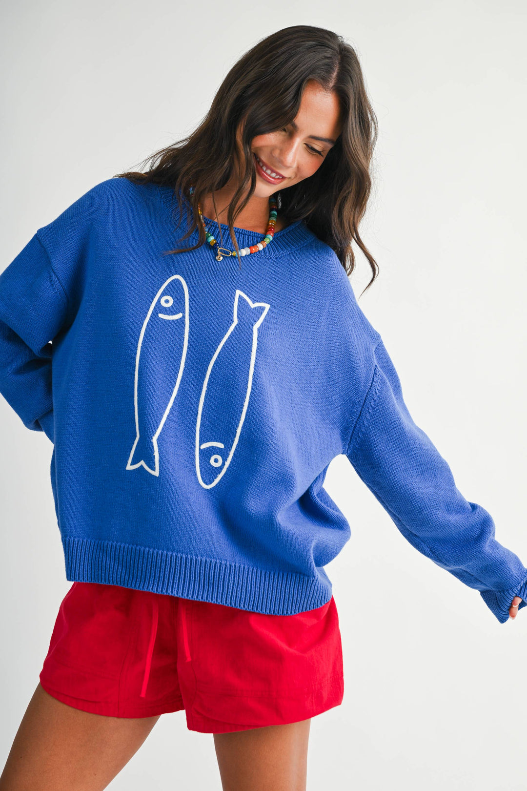 Oversized Graphic Knit Sweater: Sardine