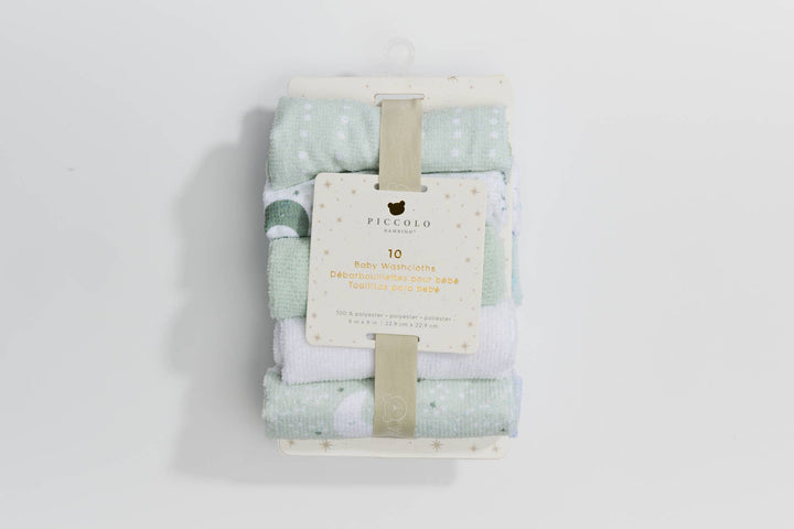 10 Pack Washcloths One Size | 9" X 9"- Green