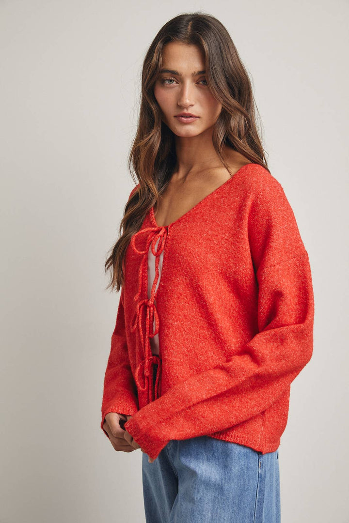 Cherry Tie Front Sweater