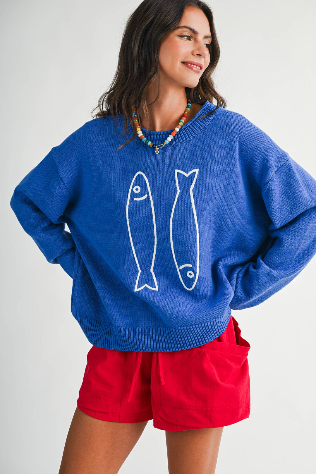 Oversized Graphic Knit Sweater: Sardine