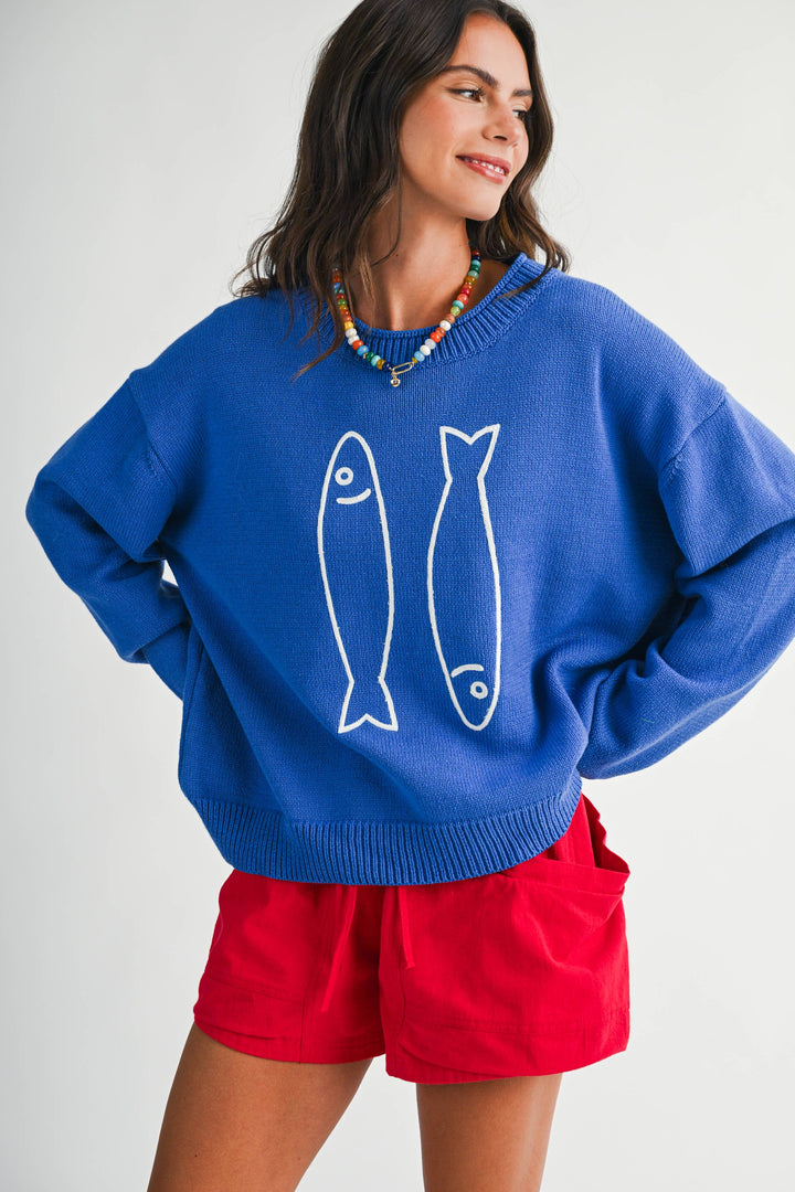 Oversized Graphic Knit Sweater: Sardine