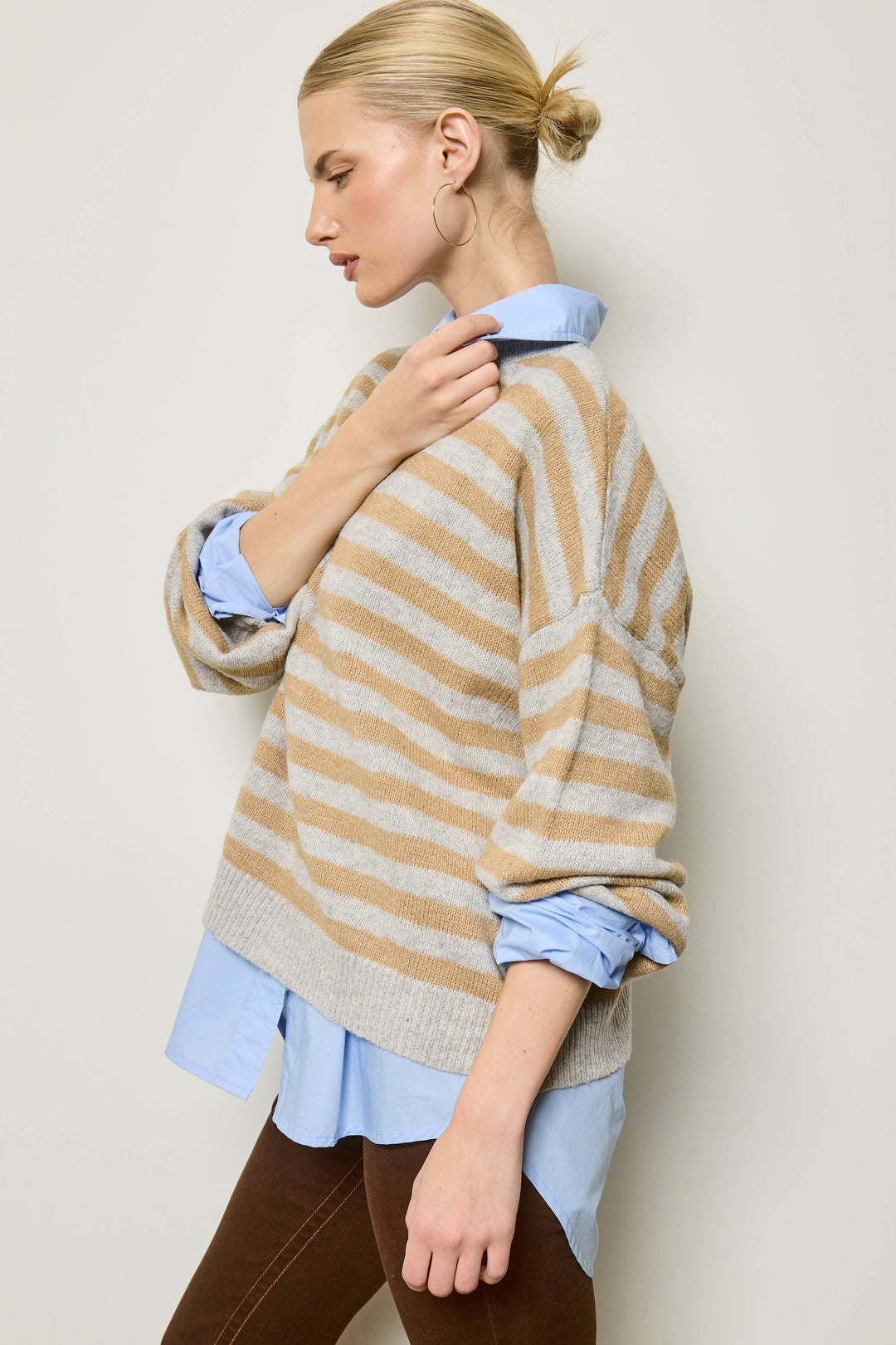 Slouchy Stripe Knit Sweater: Dijon