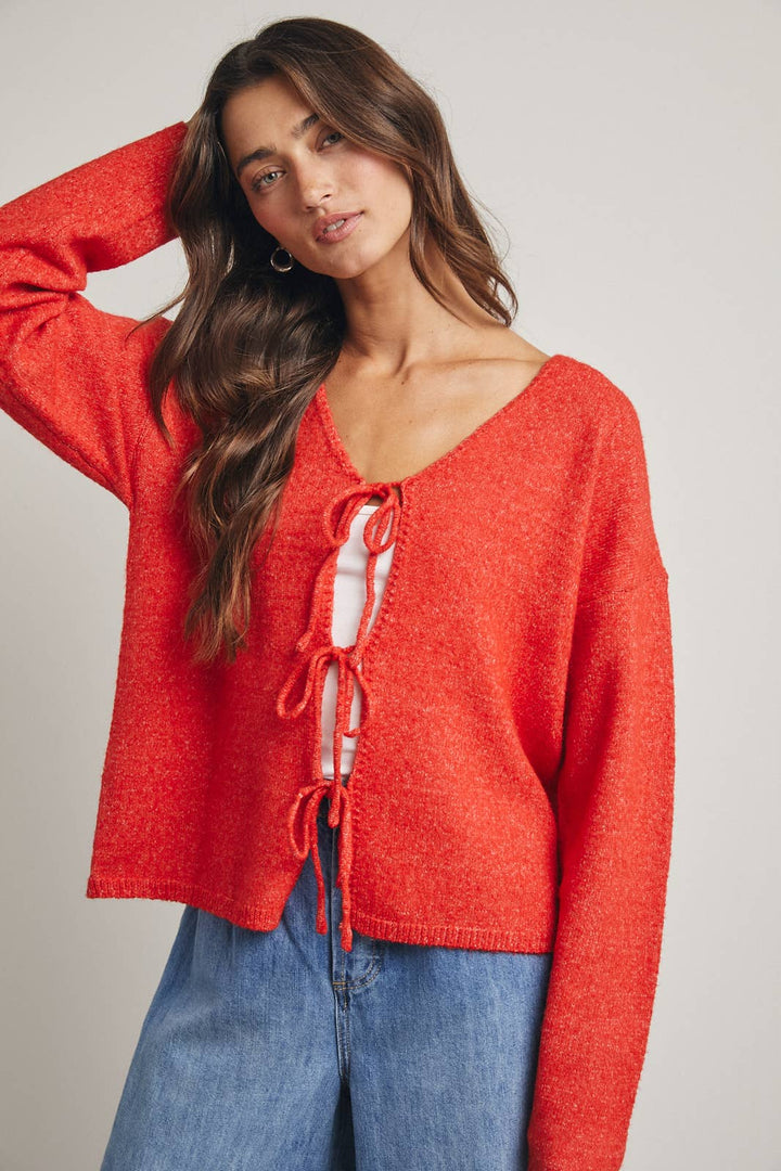 Cherry Tie Front Sweater