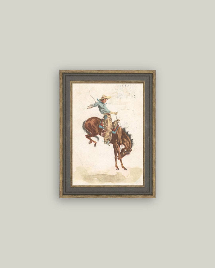Bucking Bronco Framed Antique Art: 7x9